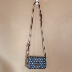 Dooney & Bourke DB Logo Crossbody Navy Monogram Leather Trim adjustable strap‎